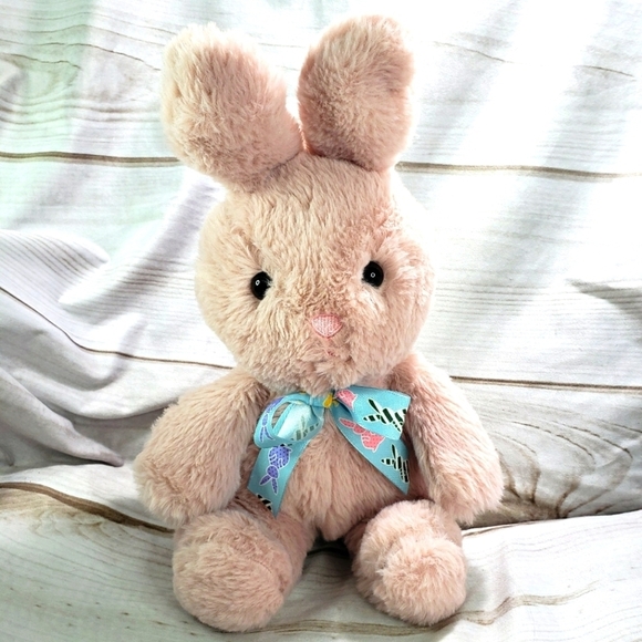 Walmart Blush Pink Bunny Rabbit Plush Stuffed Animal 11 Inch 2021 Blue Bunny Bow - Picture 9 of 9